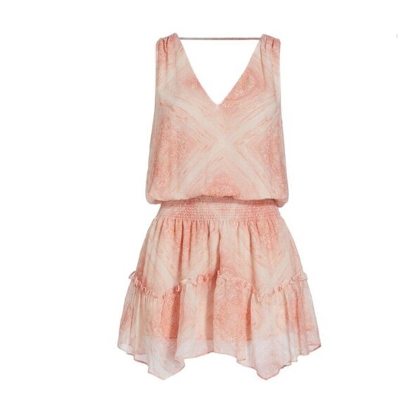 NWT Ramy Brook Sandra Minidress‎ Peach Geometric V-Neck Sleeveless Silk Blend XS - Picture 9 of 14